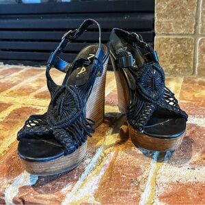 MIA Black Woven Wedge Sandals